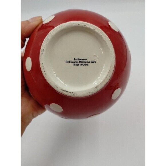 EarthenWare  Small Serving Bowl Red White Polka Dot - Picture 7 of 8